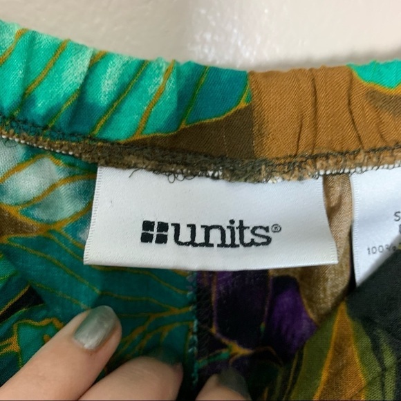 Vintage Women's Rayon Leaf Print Elastic Waist Wide Leg Pants - Picture 3 of 7